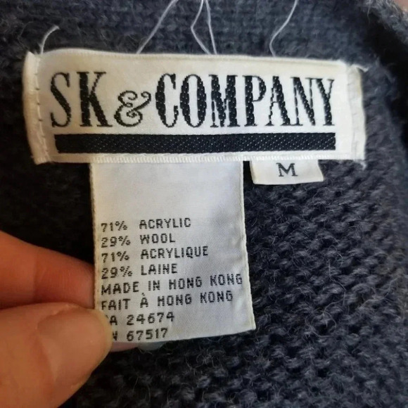 VINTAGE Sk & Company Long V-Neck Floral Wool Knit Cardigan M - Picture 3 of 11